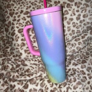 Pink Handle Iridescent Ombre Travel Tumbler